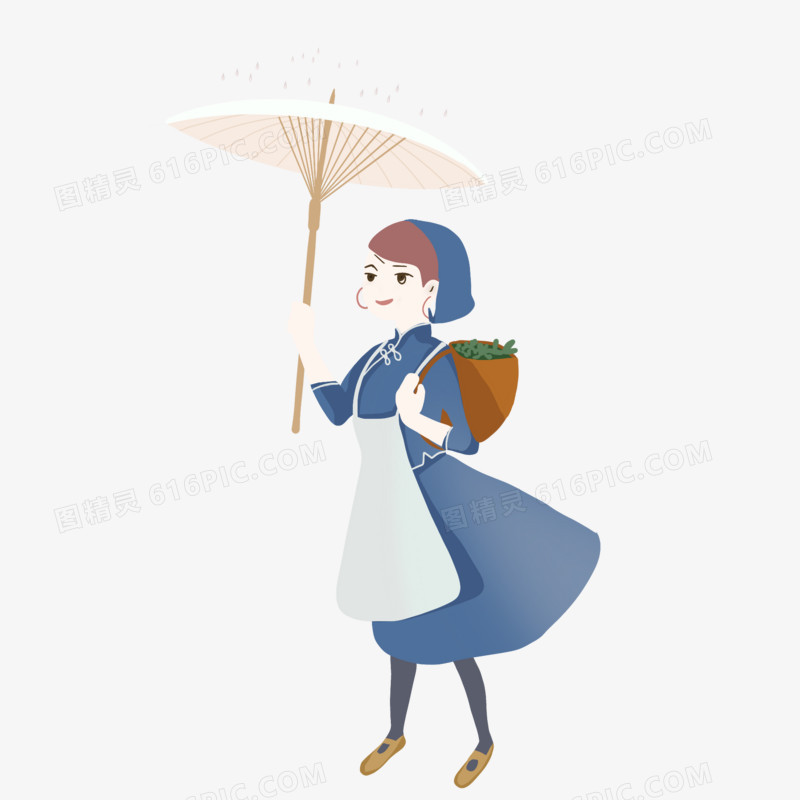 女孩手绘打雨伞插图节气谷雨雨伞