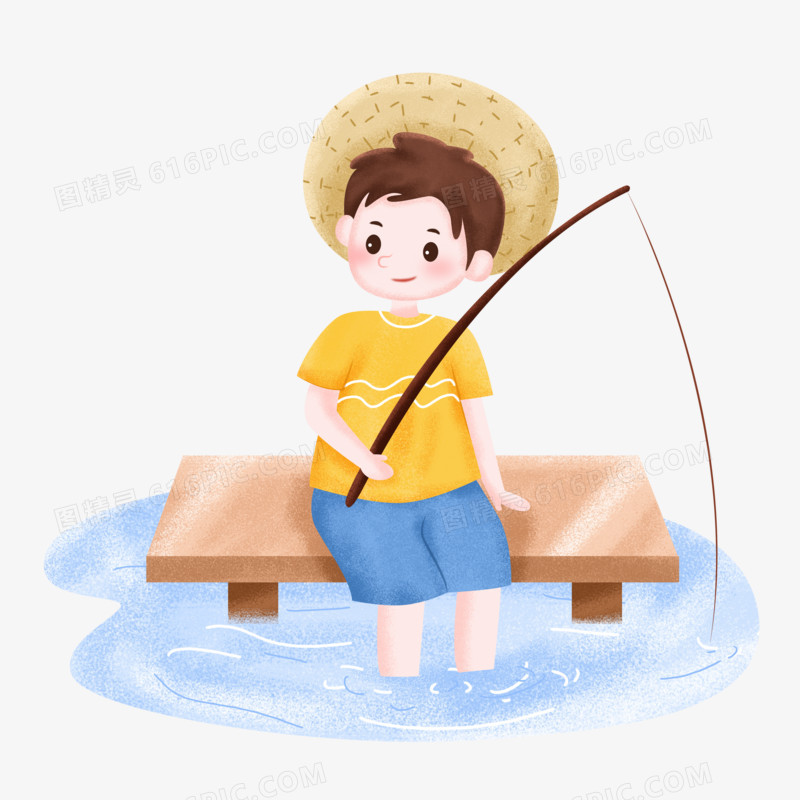 立夏之手绘卡通钓鱼的男孩子