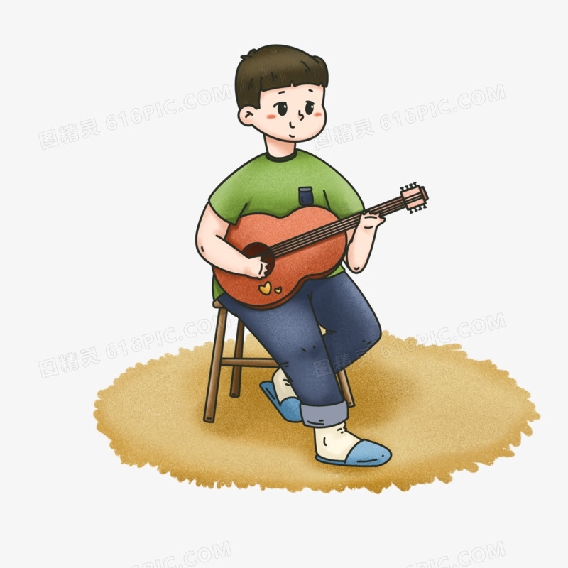 原创卡通五四青年节男生弹吉他元素