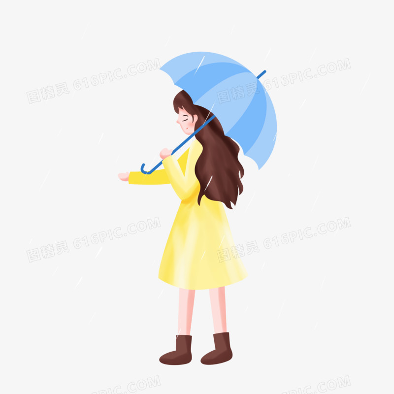 谷雨之手绘卡通撑伞的女孩子