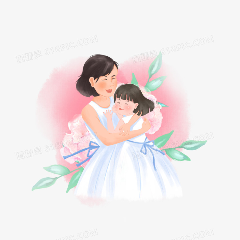 母亲节妈妈拥抱女儿手绘设计