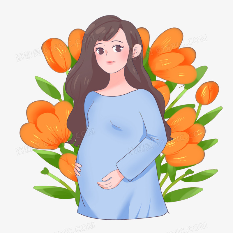 清新母亲节原创手绘孕妇妈妈花卉元素