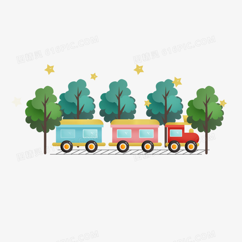 卡通儿童玩具森林小火车素材