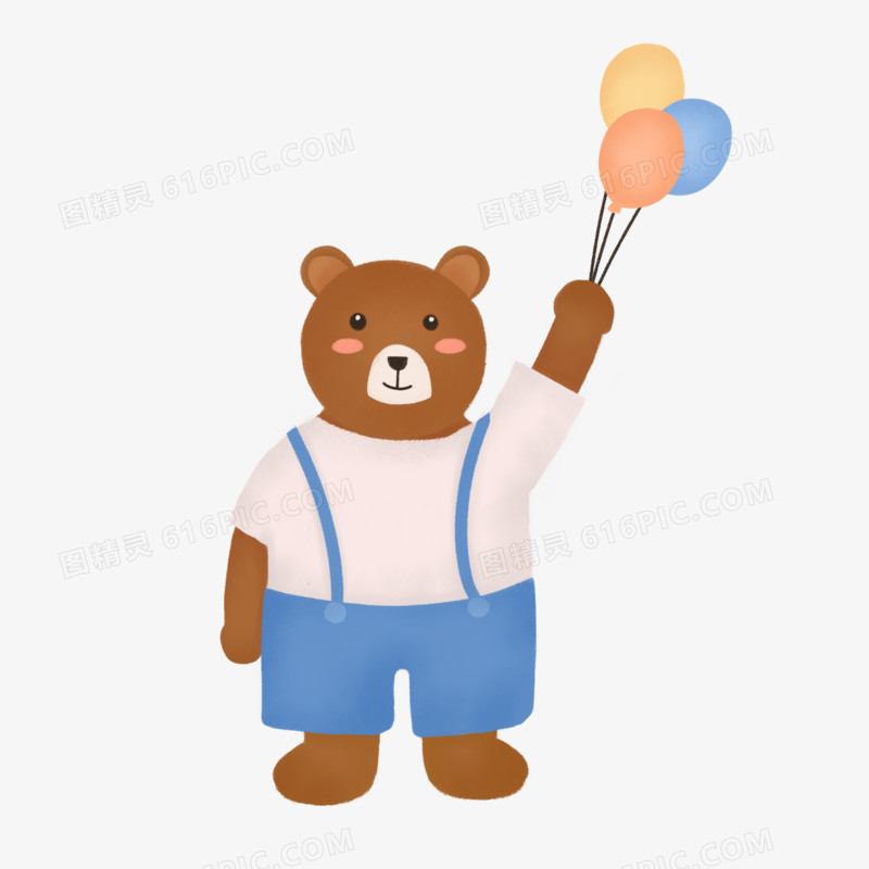 手绘卡通可爱拿着气球的熊