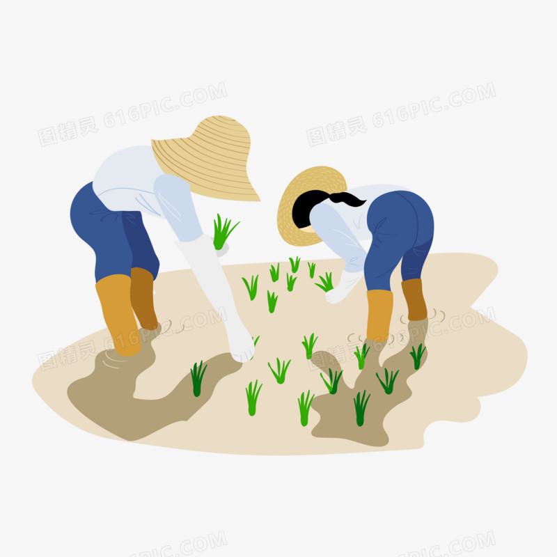 下地耕种的农民人物手绘插画