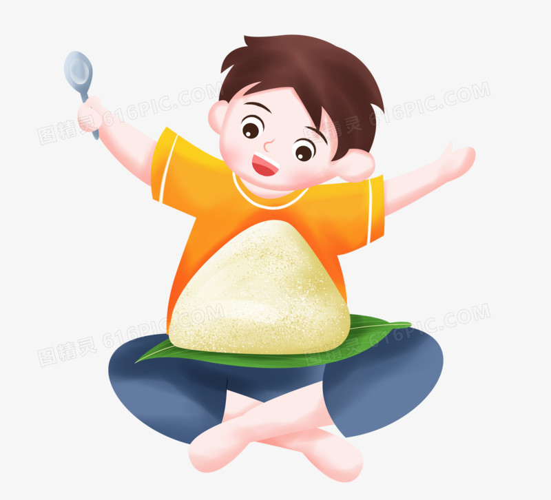 吃粽子的男孩人物手绘插画