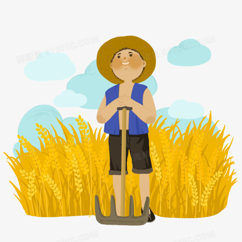 收麦子的农民人物手绘插画