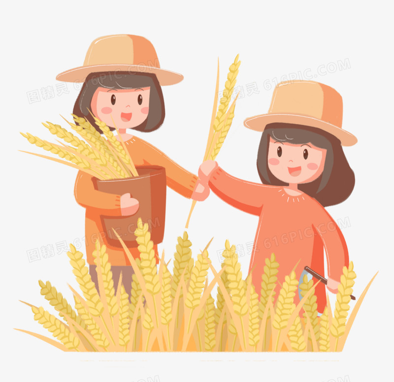 麦田收麦人物插画元素