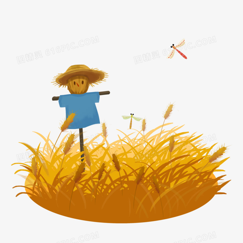 守护麦田的稻草人插画元素