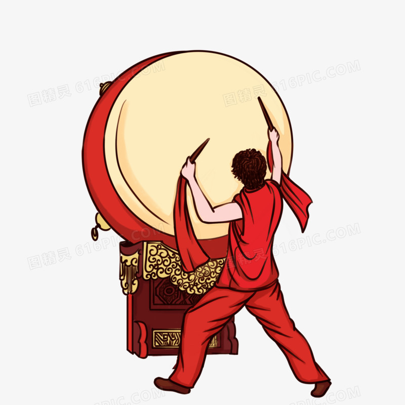 复古写实风击鼓人物元素