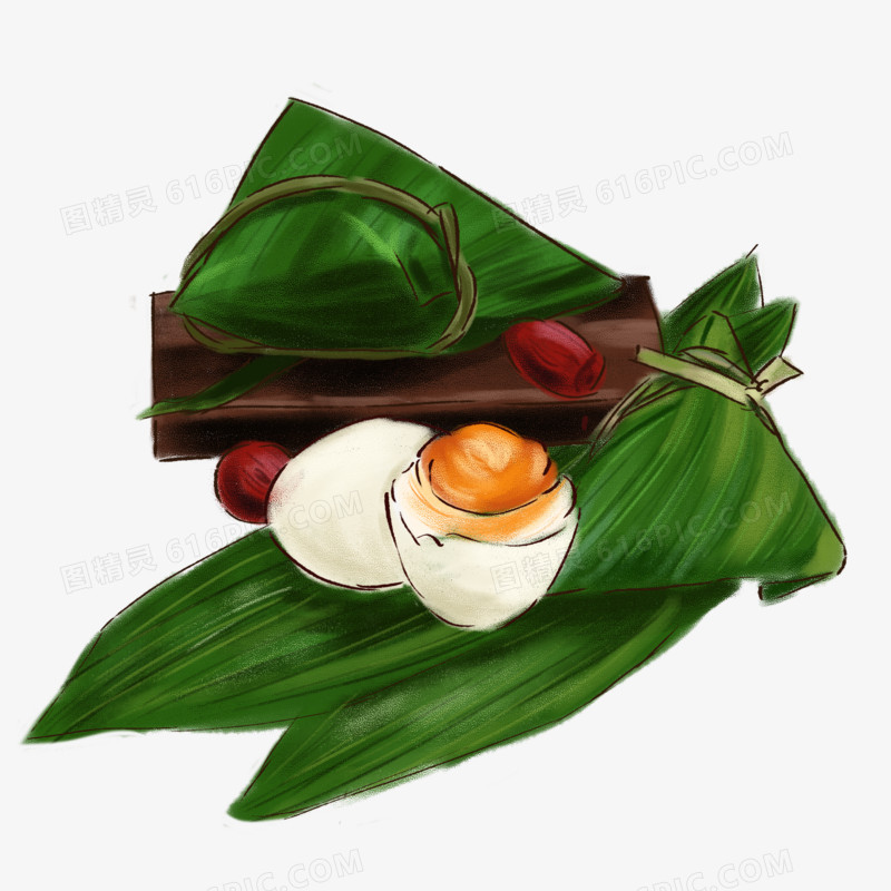 端午节包粽子吃鸭蛋手绘元素