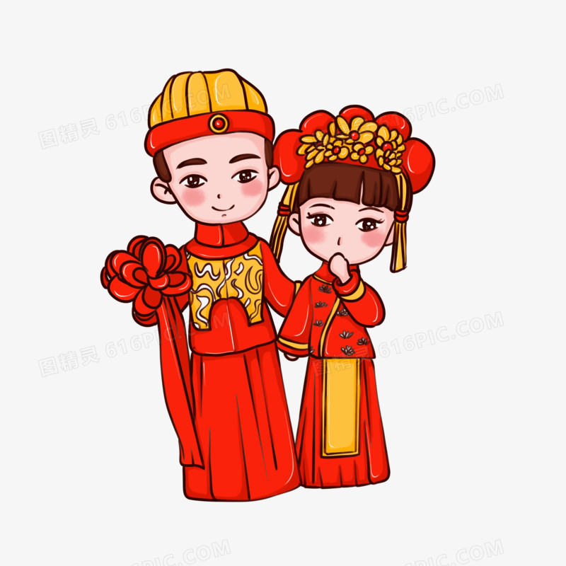 中式婚纱照夫妻合照人物元素
