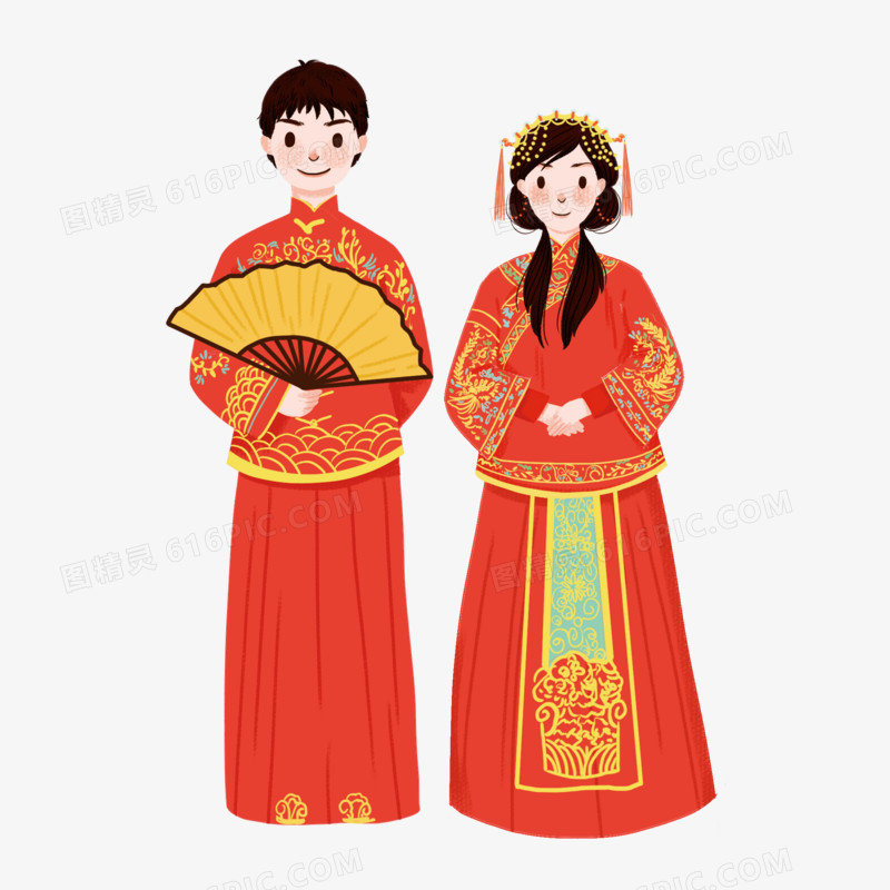 中式传统婚礼夫妻插画风素材