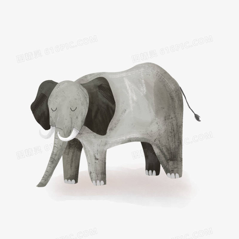 手绘插画风灰色大象元素