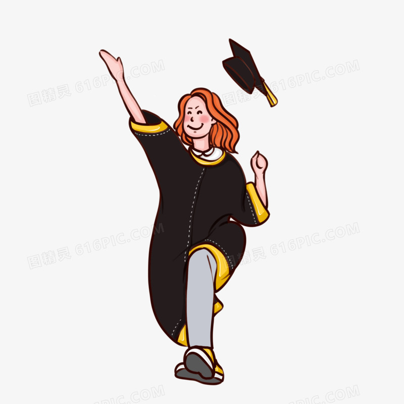 毕业学士服跳跃女性人物元素