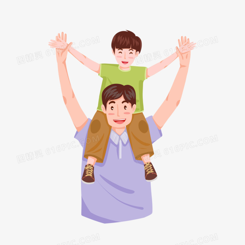 插画风孩子骑在父亲肩上人物元素