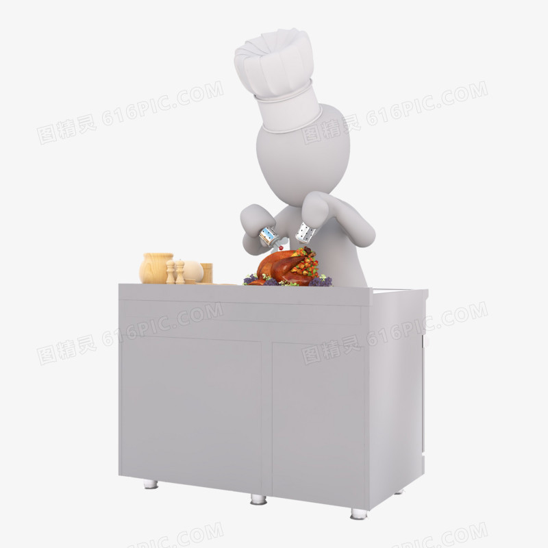3D立体小人厨师做烤鸡