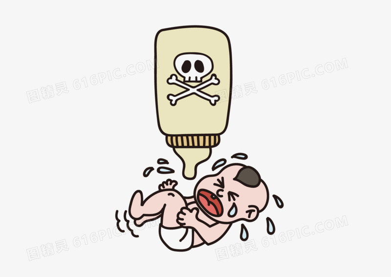婴儿喝了毒奶粉嚎啕大哭漫画插画元素