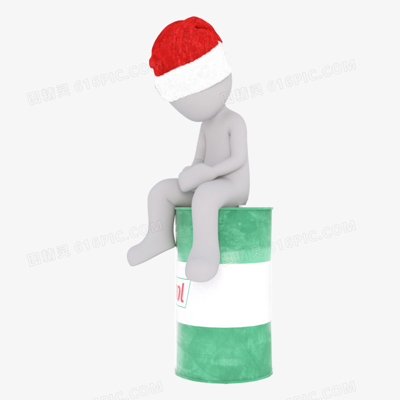 3D红帽立体小人坐在桶上