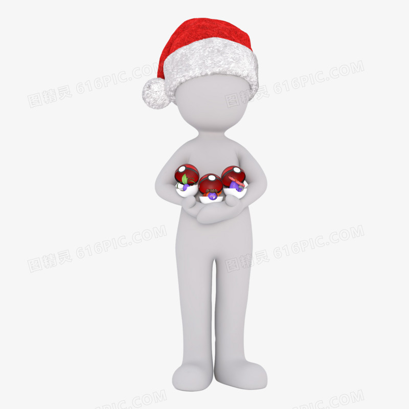 3D红帽立体小人抱着三个精灵球