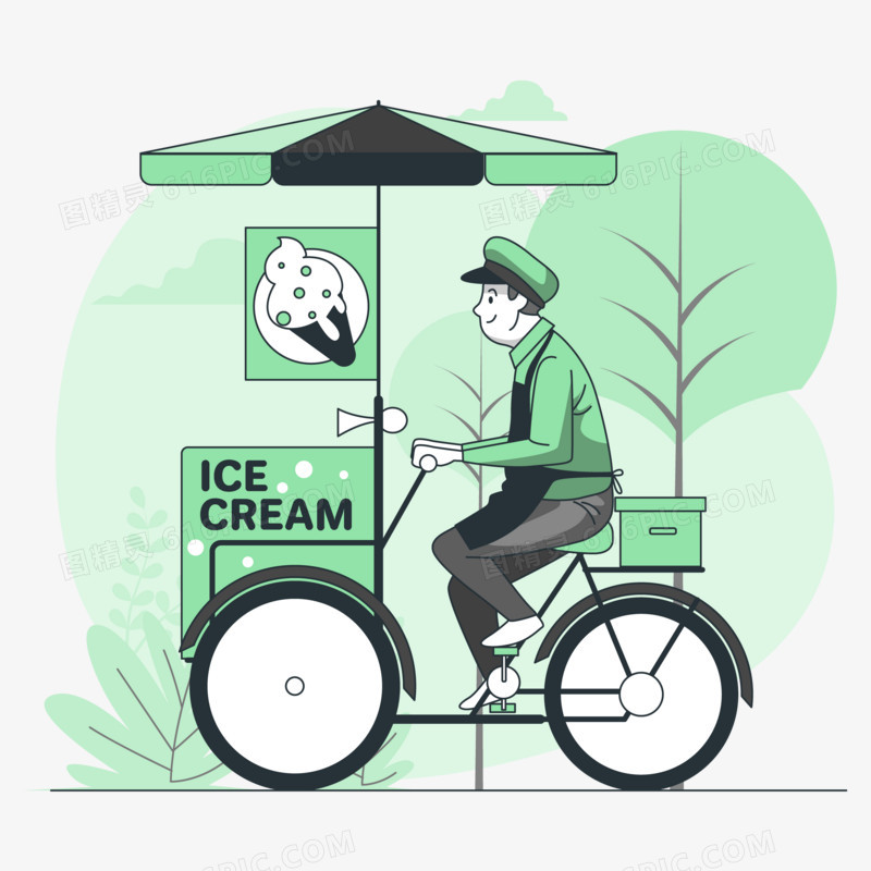 线条插画风夏天卖冰激的小贩人物元素