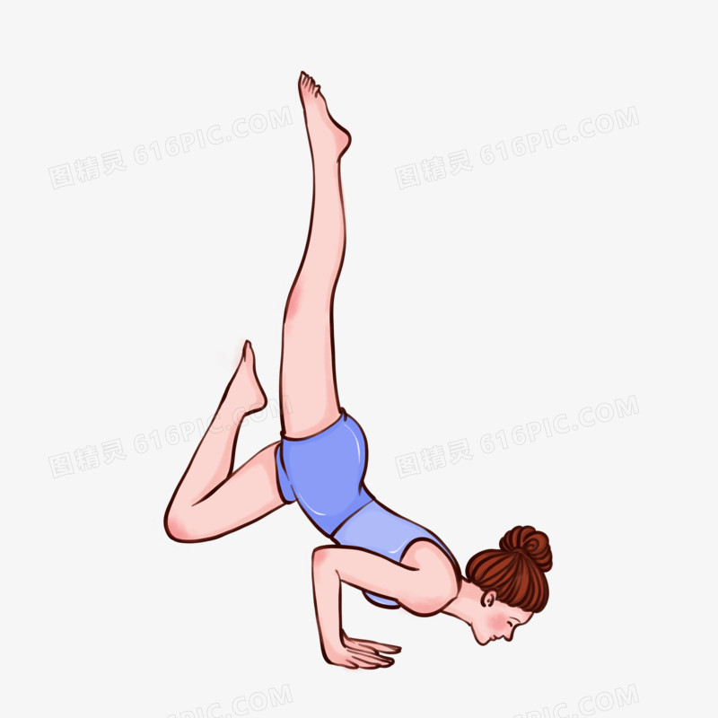 图精灵 免抠元素 卡通手绘 > 女生练瑜伽倒立单手撑地元素