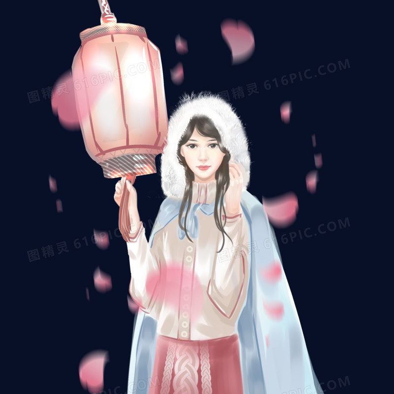 古风古装女性手拿灯笼插画元素