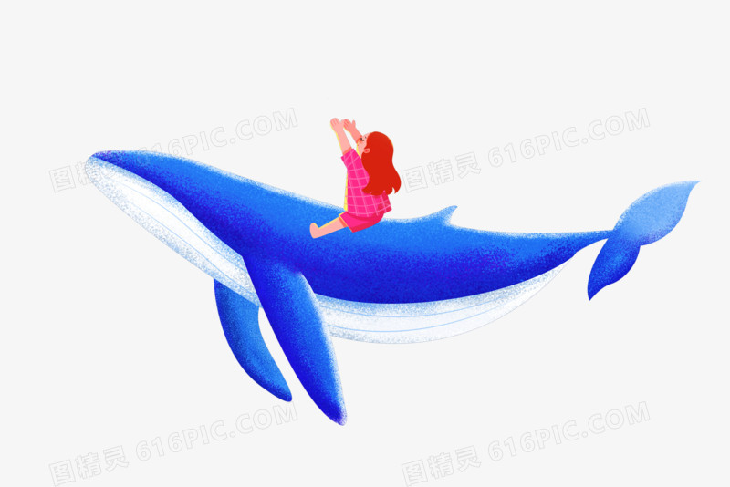 女孩骑在鲸鱼创意手绘元素