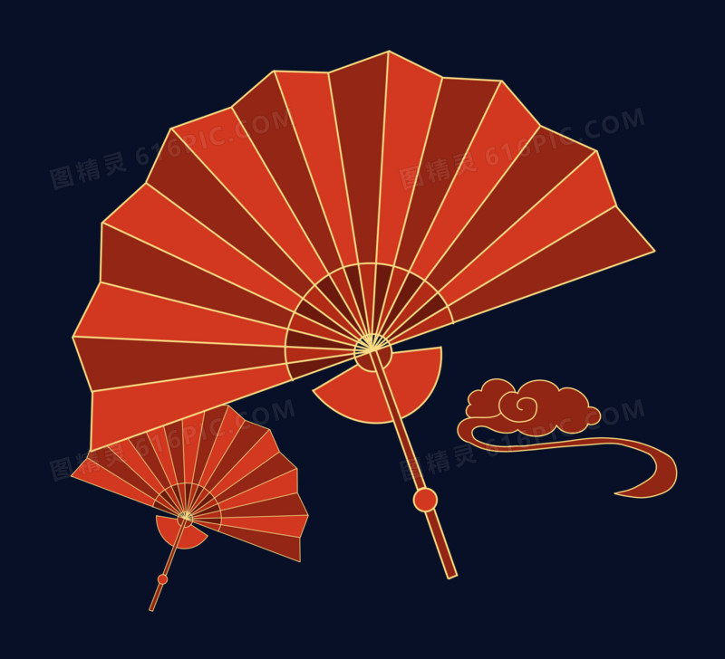 手绘中国风红色折扇