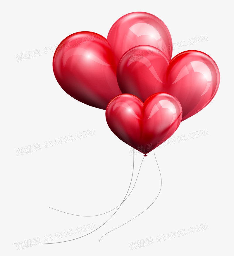 免抠手绘粉色爱心气球装饰元素