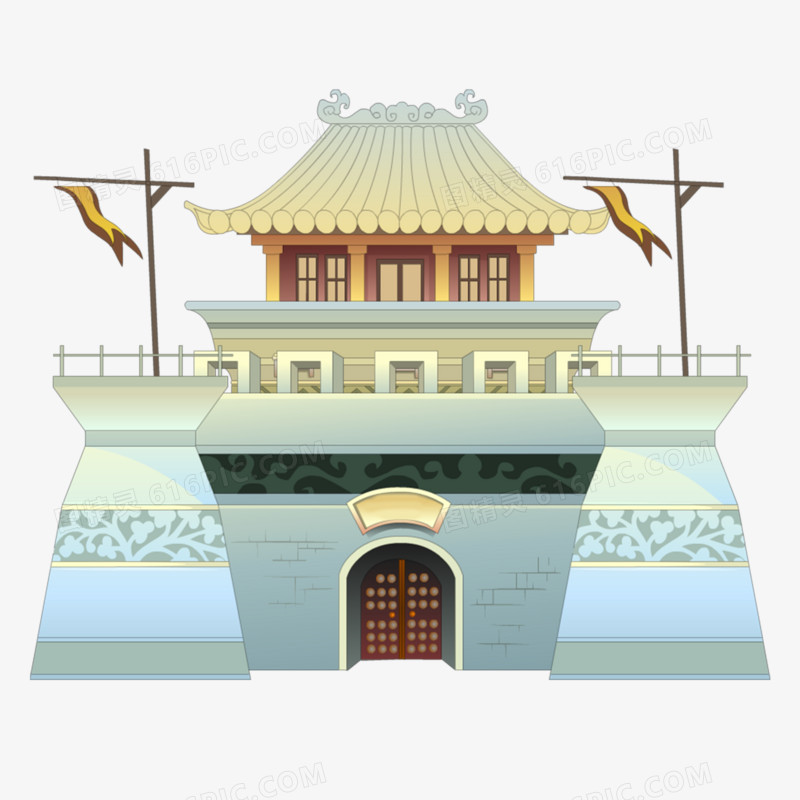 中国风古建筑城堡插画