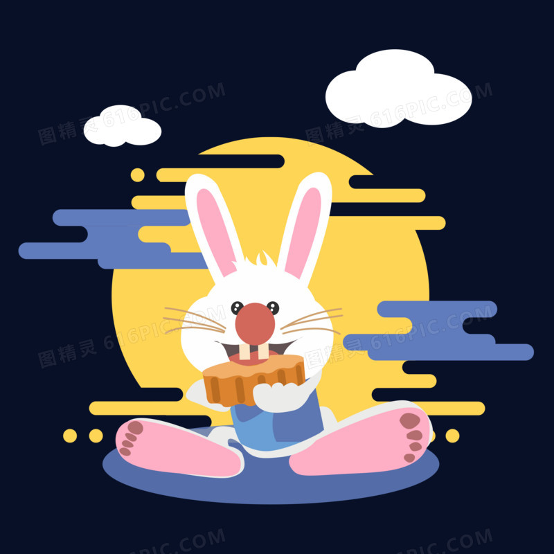 中秋节玉兔吃月饼卡通元素