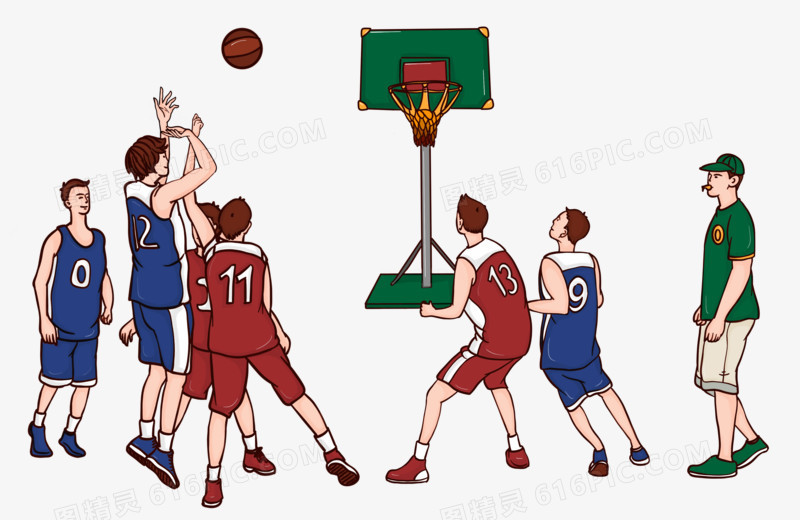 两队篮球比赛人物免抠元素图