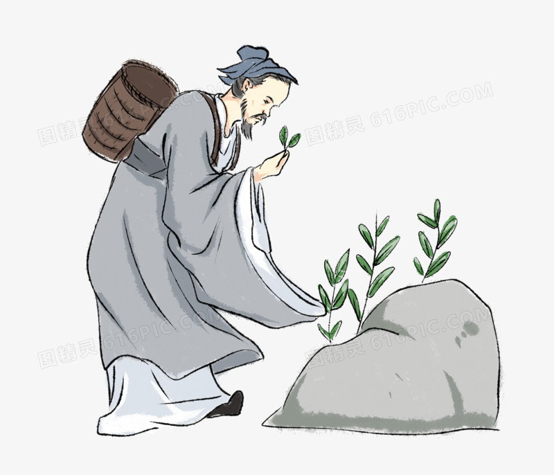 中医药师古代医师采草药采药采摘中草药草药中国风人物水墨图精灵为您