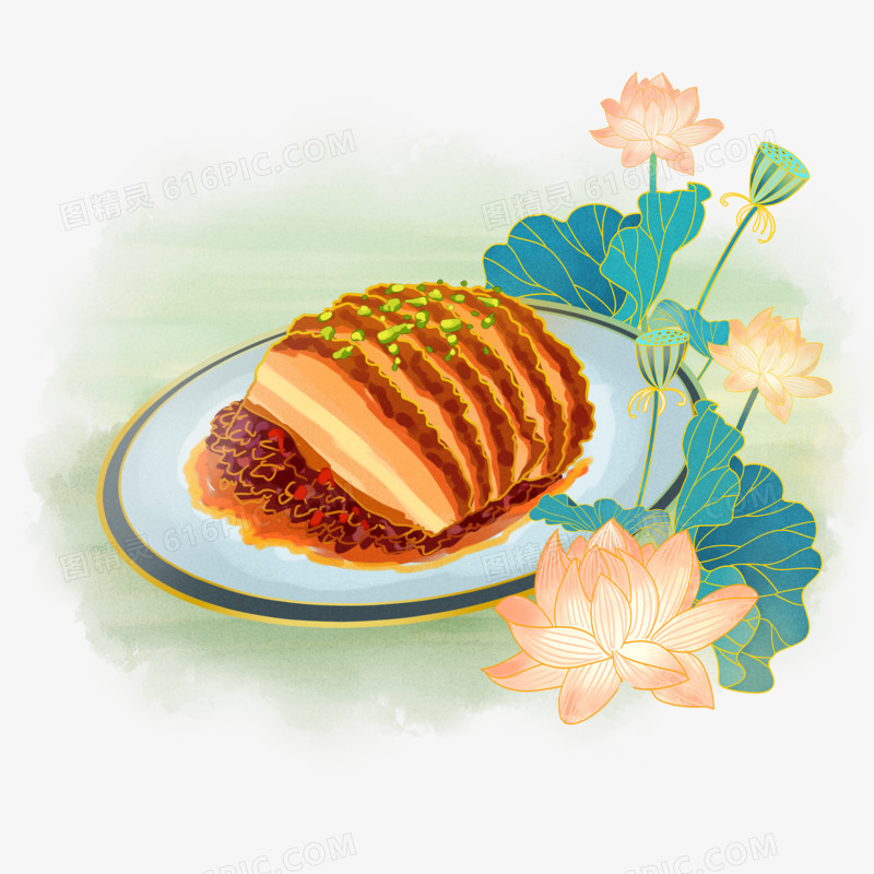 国潮风中国传统美食梅干菜扣肉元素