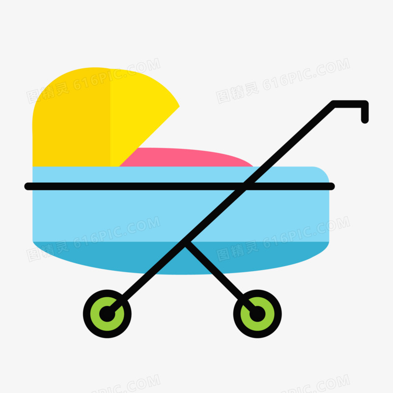 扁平矢量婴儿用品婴儿车图标元素