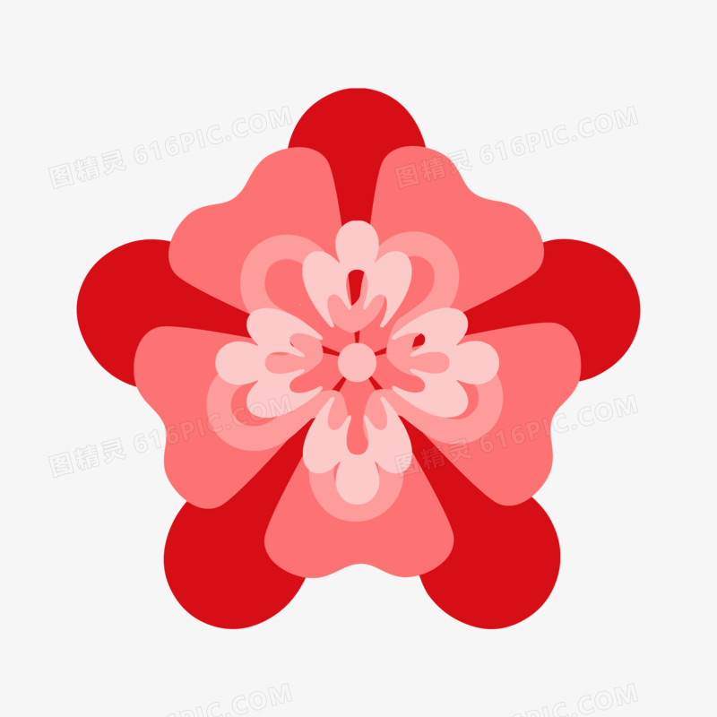 红色扁平装饰花卉元素