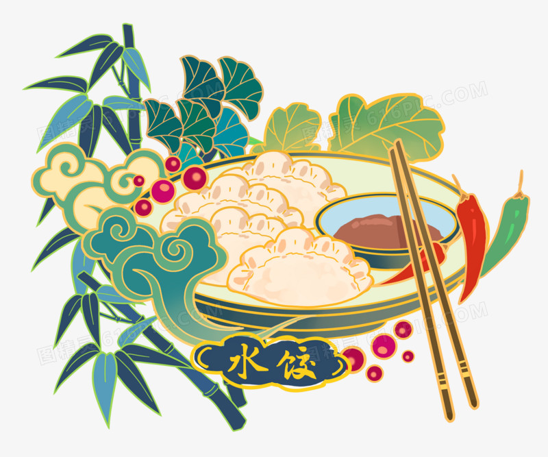 国潮风中国美食水饺元素