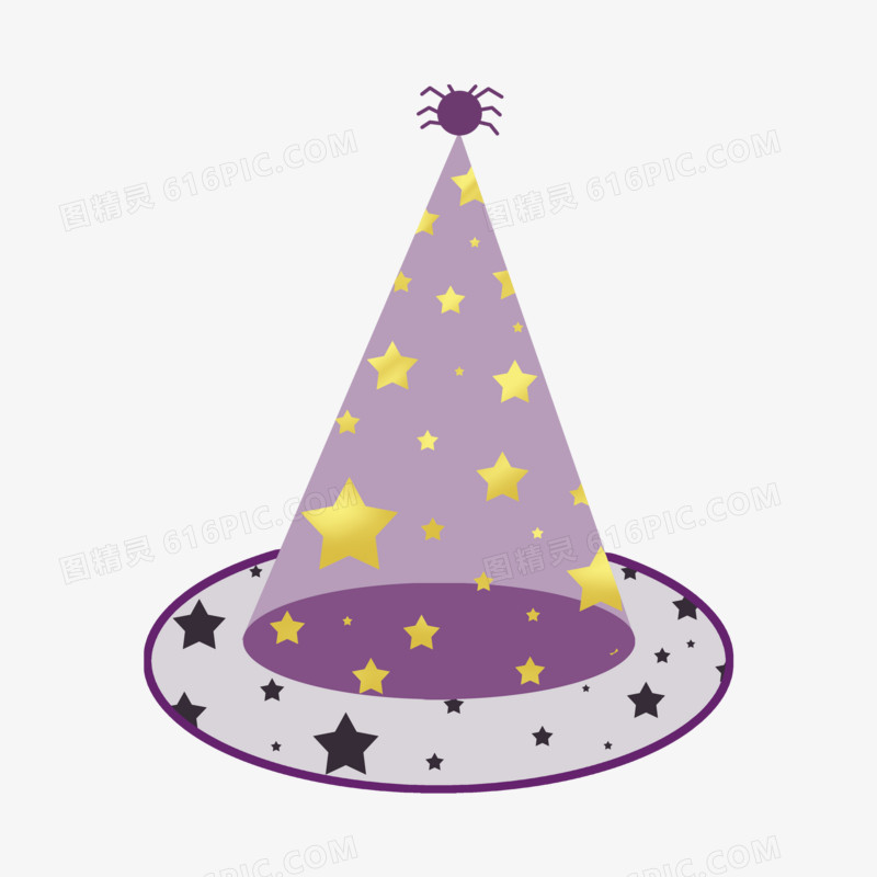 手绘万圣节紫色精灵帽元素