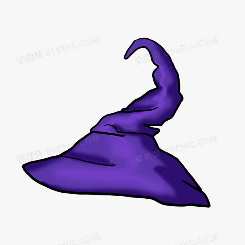 万圣节紫色女巫帽手绘元素