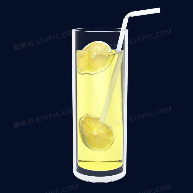 黄色简约C4D立体创意柠檬水冷饮