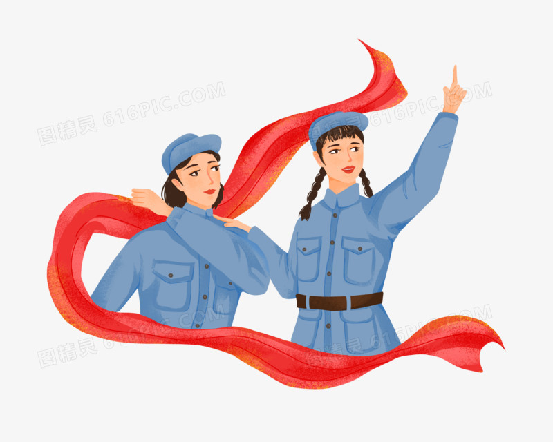 肌理插画风女兵军人形象元素