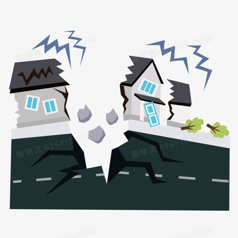 地震房屋分裂倒塌矢量插画元素