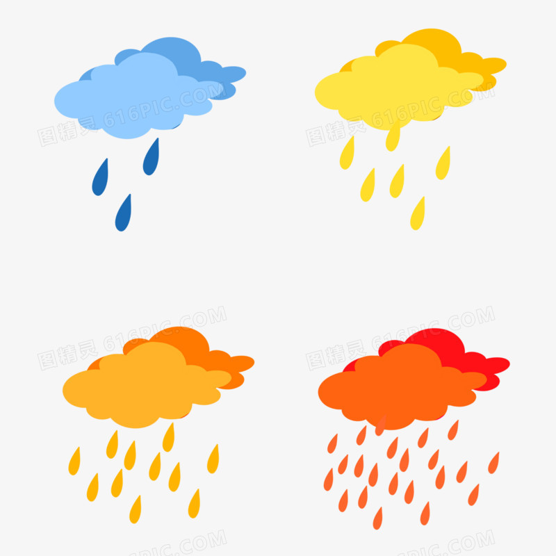 手绘卡通下雨天气图标元素