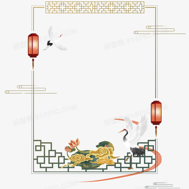 中国风灯笼花鸟边框