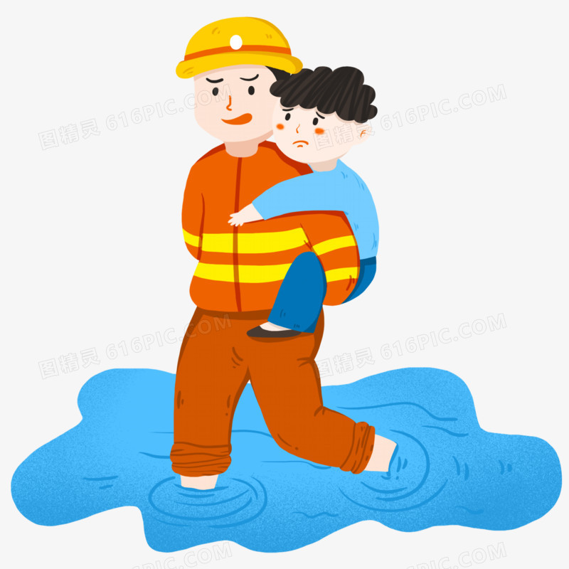 洪灾救人的消防员免抠元素形象