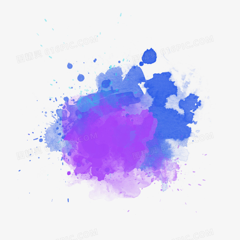 蓝紫色水彩笔刷元素