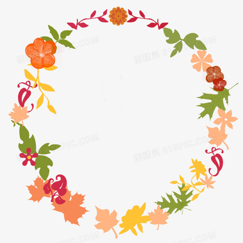 手绘边框秋天树叶花卉边框