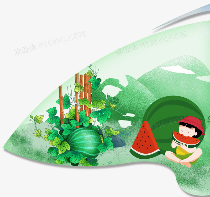 夏日小女孩吃西瓜场景元素