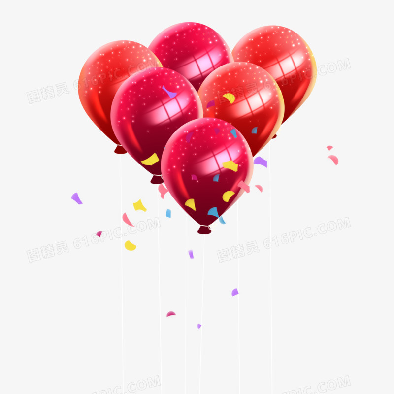 原创手绘红色爱心质感气球元素